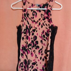 Charlotte Russe Pink Leopard Print Tank with Black Lace Sides